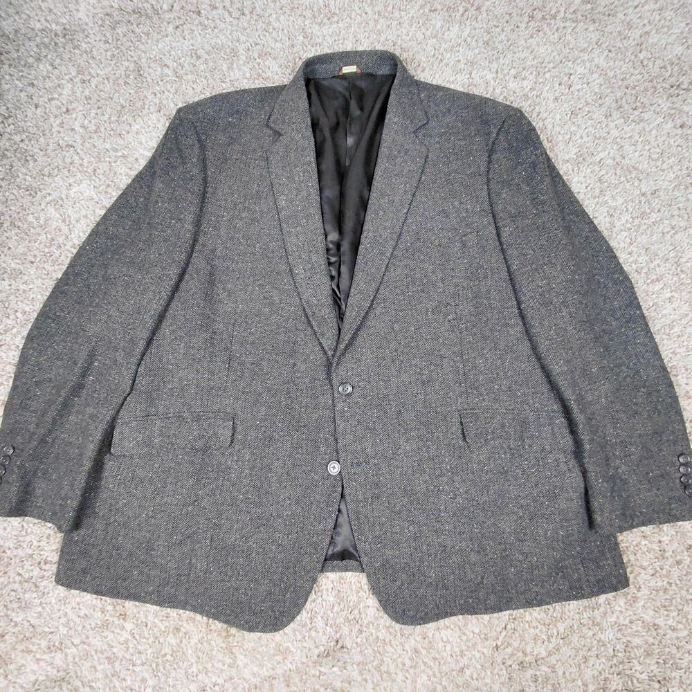 Oak Hill Blazer Mens 3XL 54/56R Grey Herringbone Wool Blend Two Button Sport